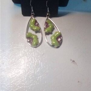 Elegant Silver and Green Teardrop Earrings